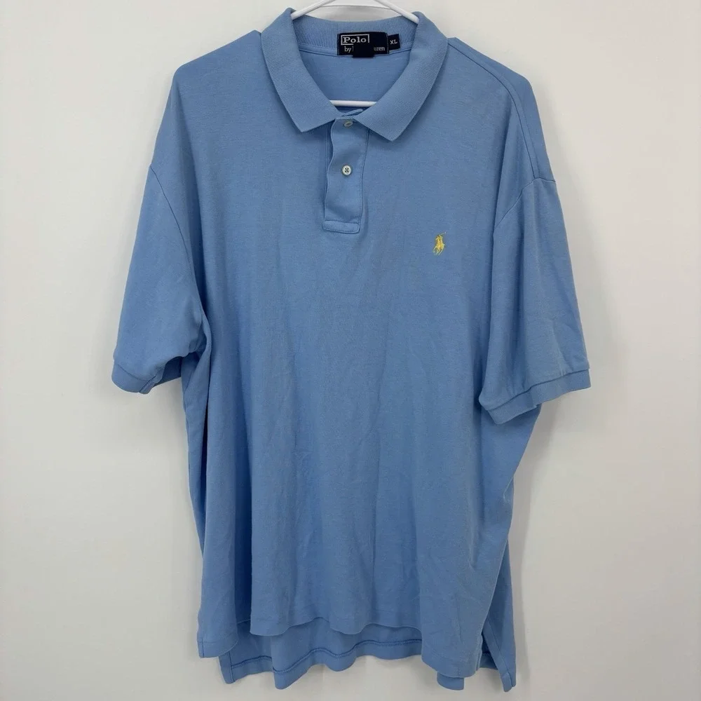 Polo Ralph Lauren Light Blue Polo Shirt Men's Size XL Gold Pony Short Sleeve